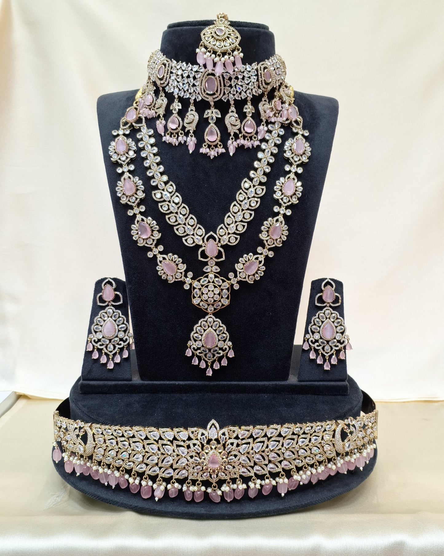 Rental Jewelry - Mehendi Victorian Bridal Jewelry with Pink Moissanite Stones