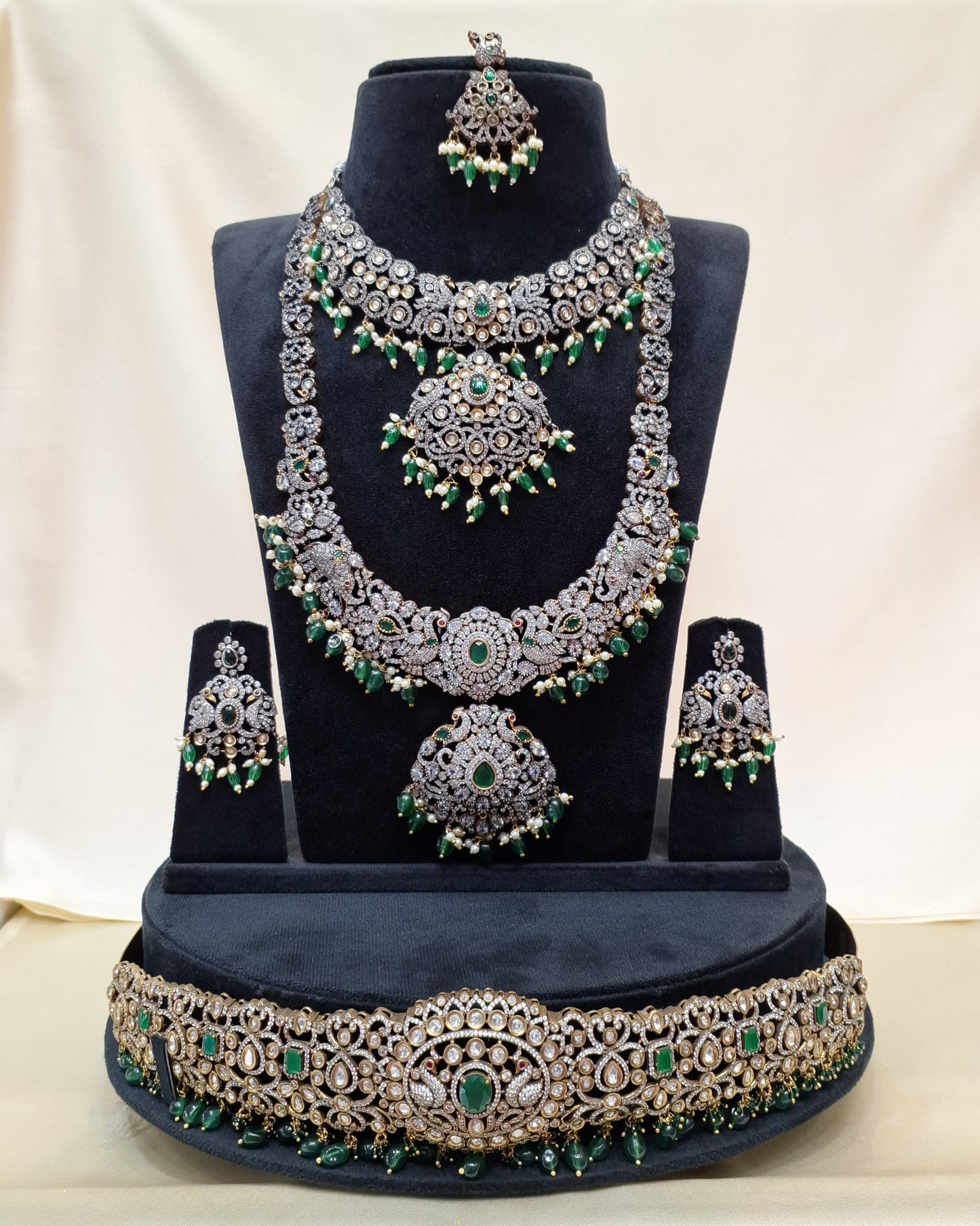 Rental Jewelry - Original Victorian Bridal Jewelry with Green Zircon and Kundan Stones