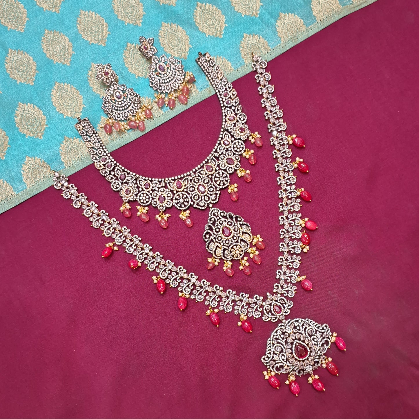 Rental Jewelry - Original Victorian Bridal Jewelry with Pink Zircon Stones