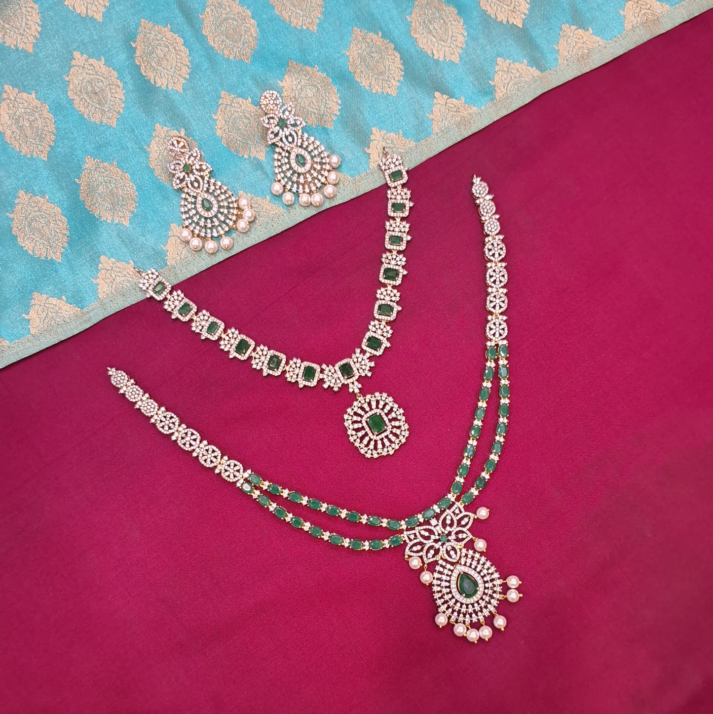 Rental Jewelry - AD GJ Simple Bridal Jewelry with Green Zircon stones