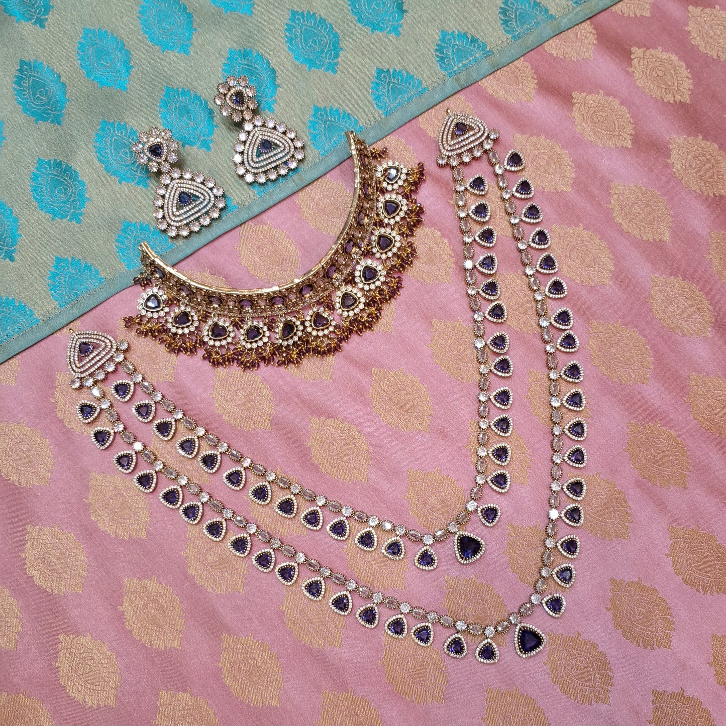 Rental Jewelry - Mehendi Victorian Bridal Jewelry with Purple Moissanite Stones