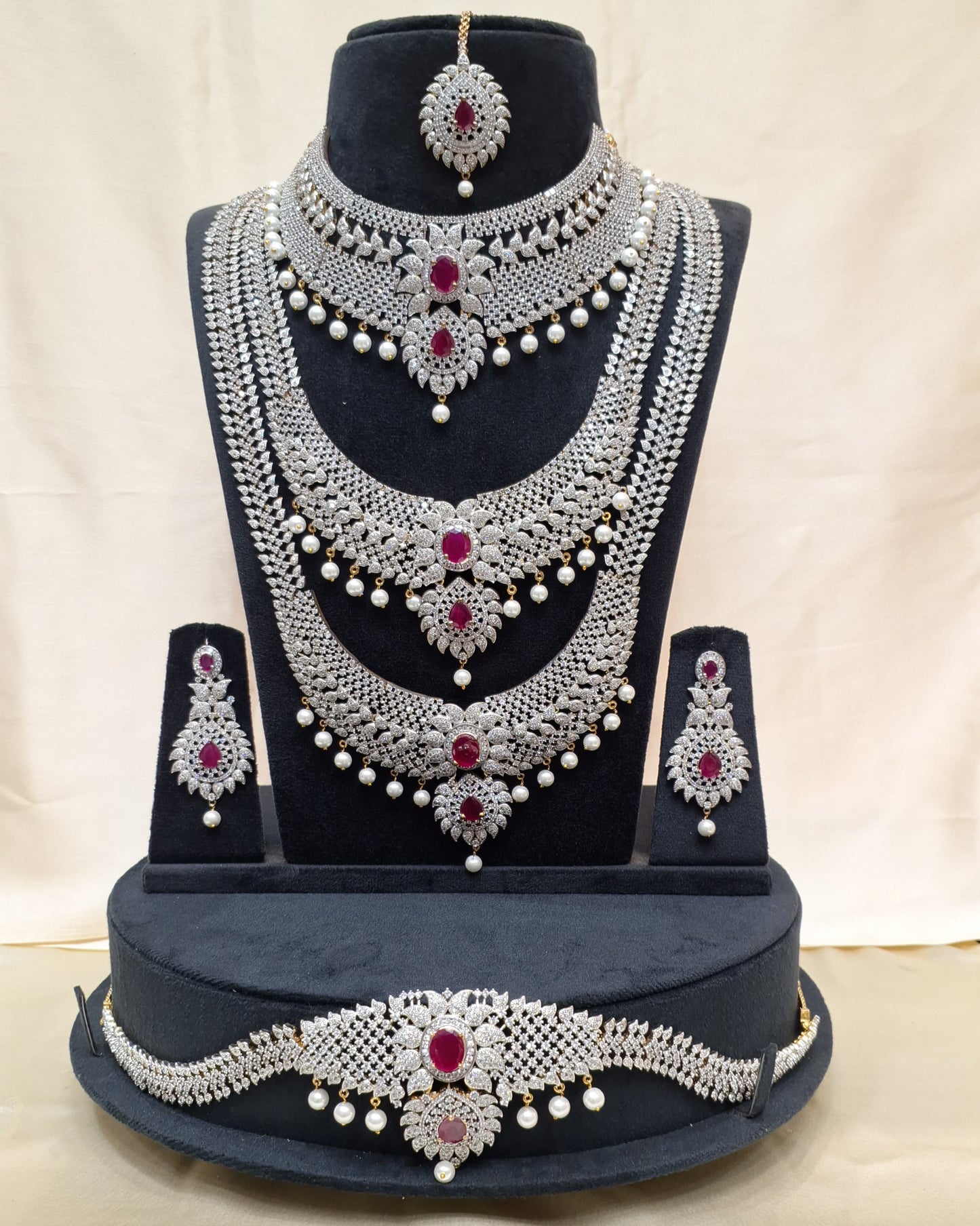 Rental Jewelry - AD GJ 3 Bridal Jewelry with Ruby Pink Zircon stones