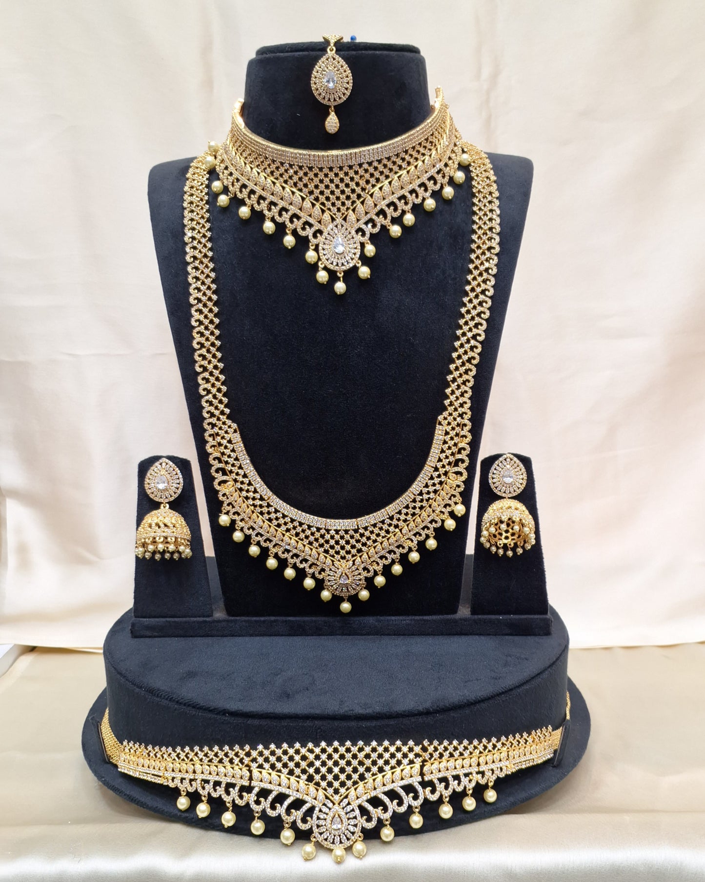 Rental Jewelry - AD Gold Finish Bridal Jewelry with white stones