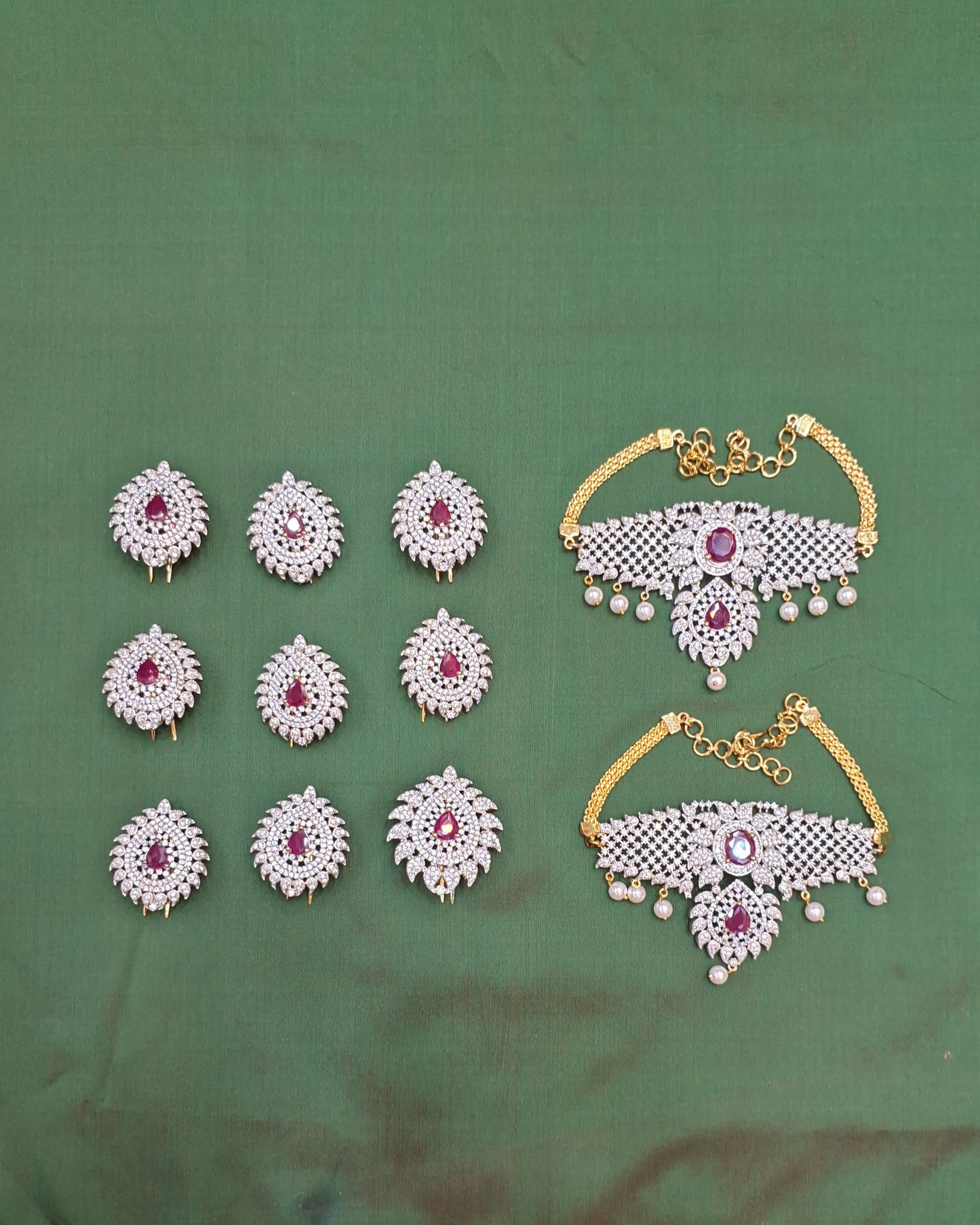 Rental Jewelry - AD GJ 3 Bridal Jewelry with Ruby Pink Zircon stones
