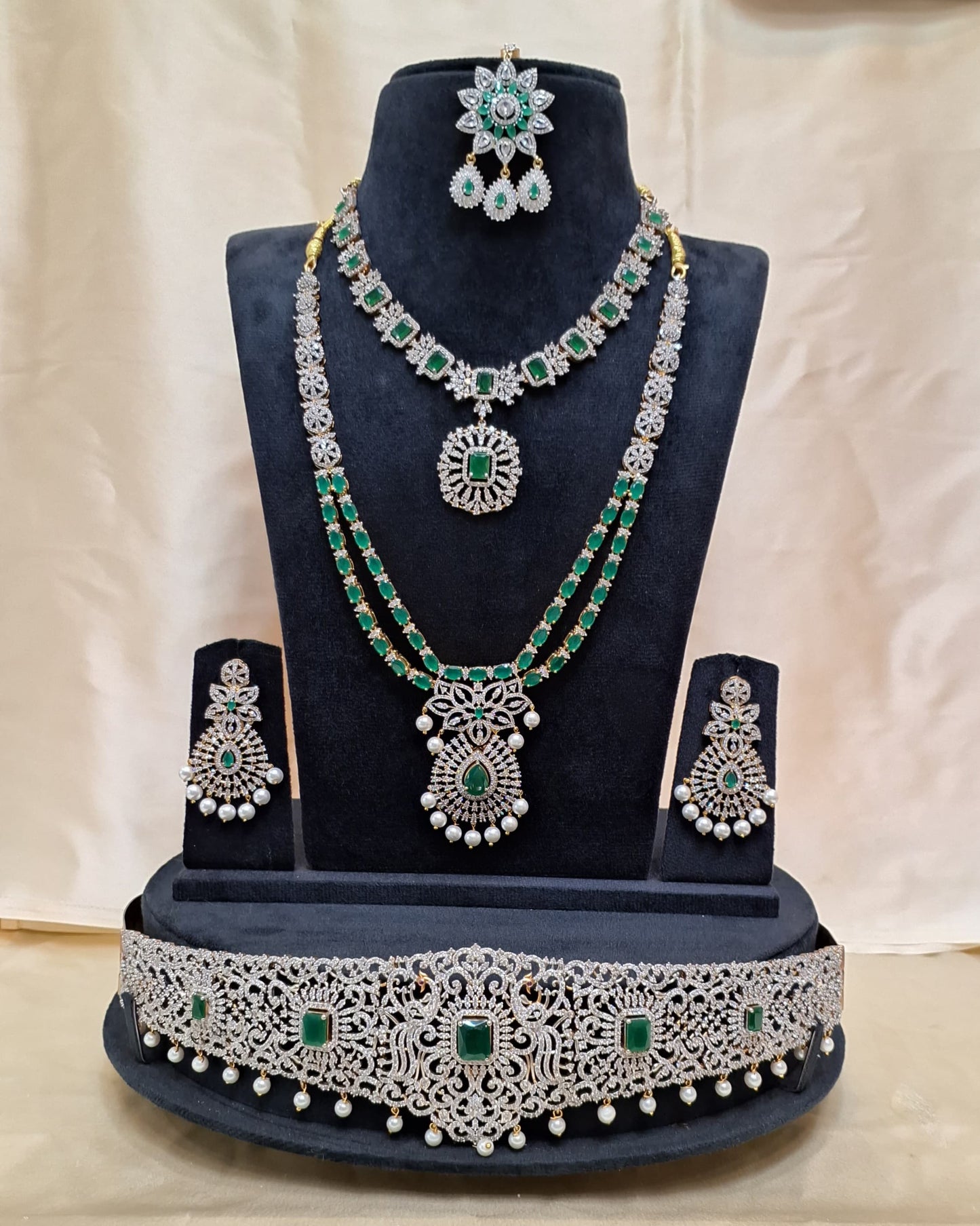 Rental Jewelry - AD GJ Simple Bridal Jewelry with Green Zircon stones