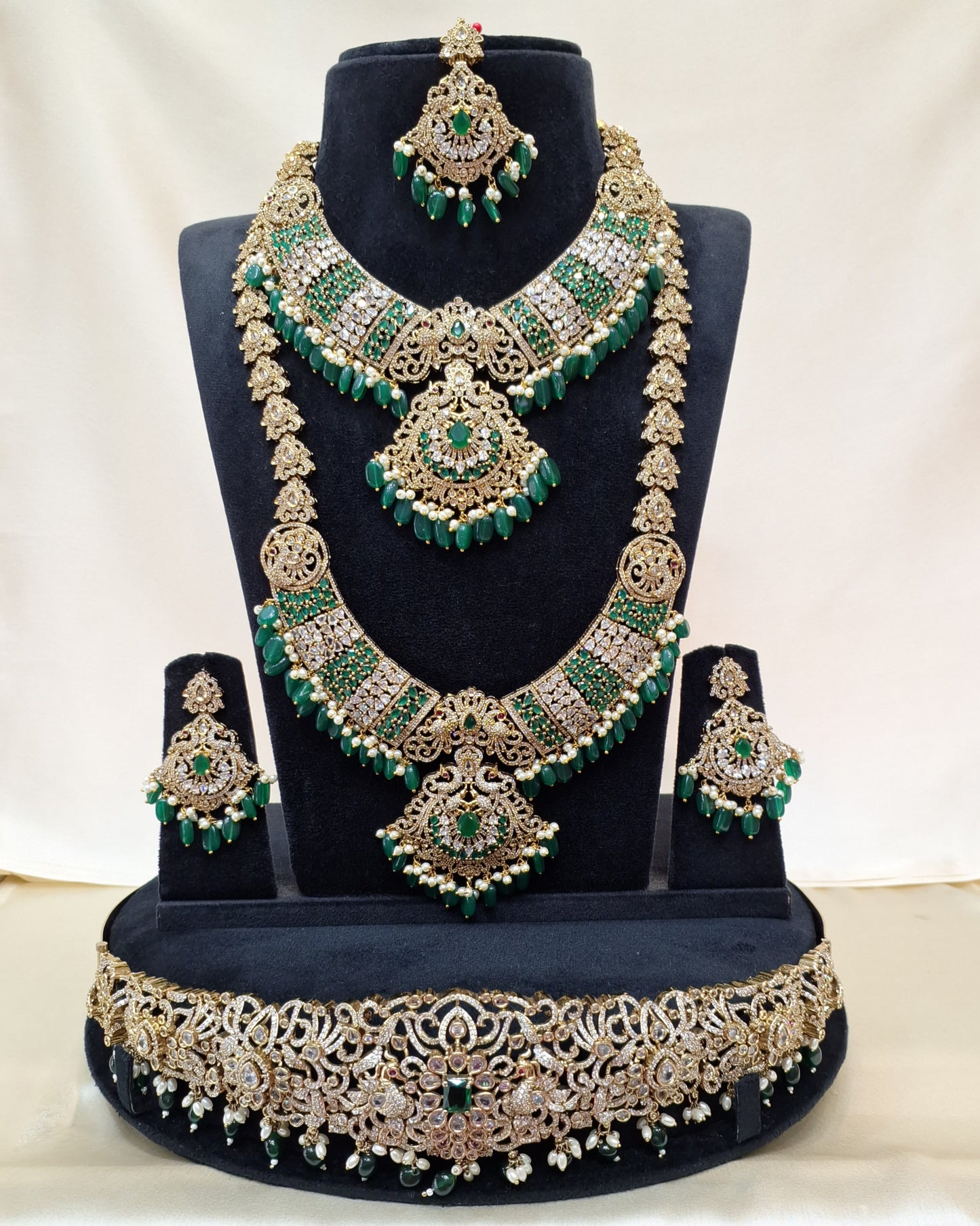 Rental Jewelry - Mehendi Victorian Bridal Jewelry with Emerald Green Zircon stones