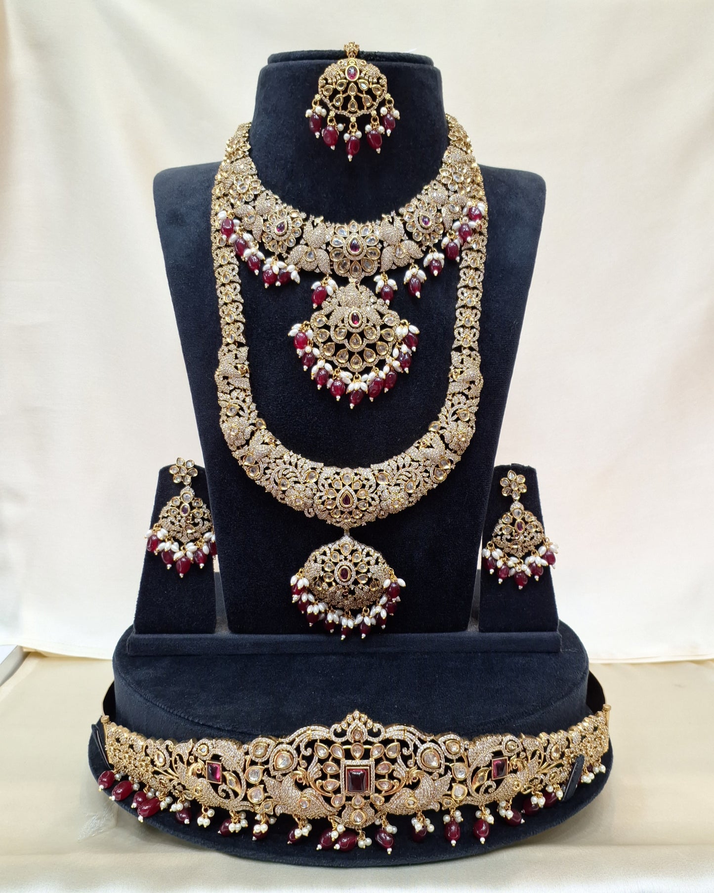 Rental Jewelry - Mehendi Victorian Bridal Jewelry with Red Zircon Stones