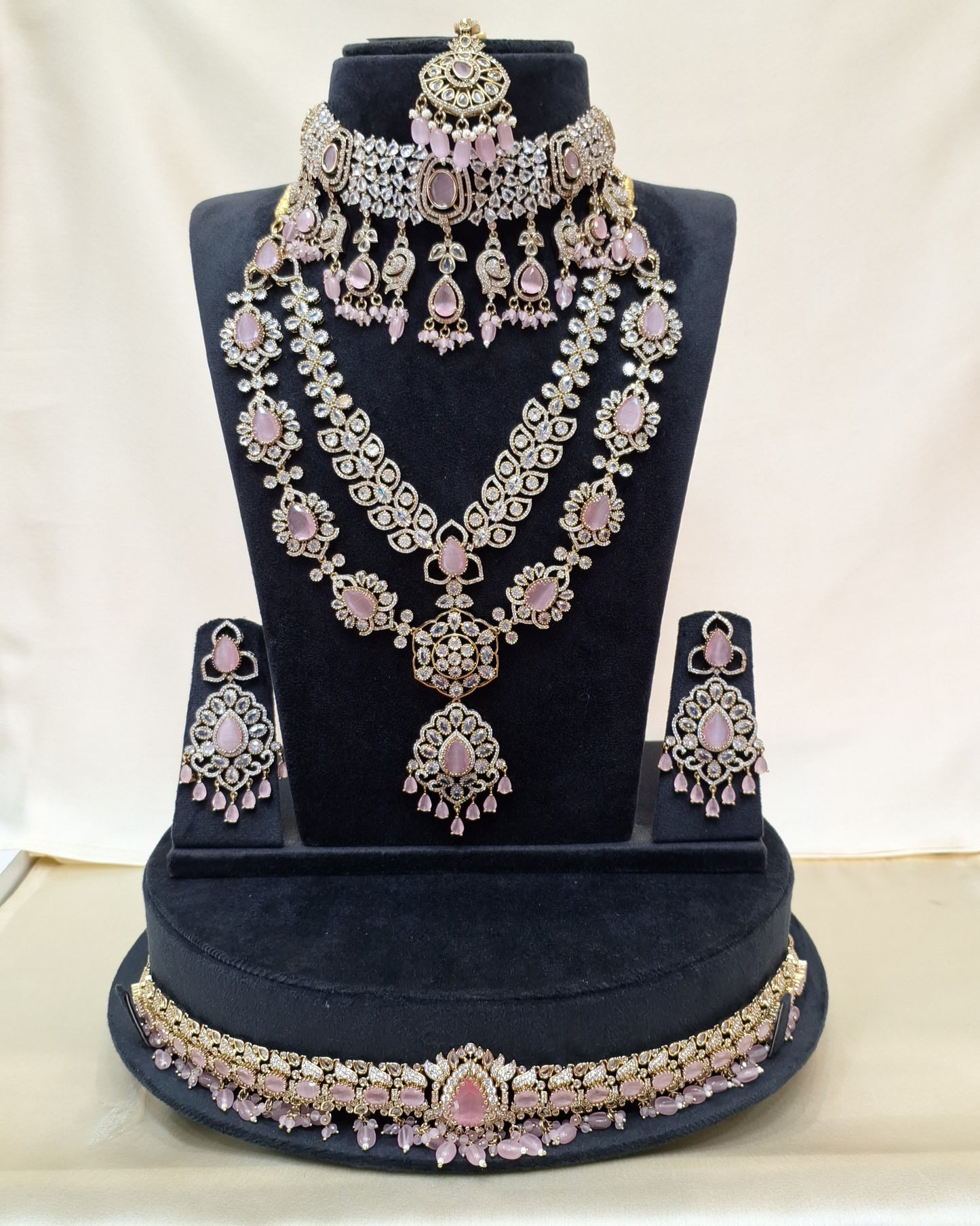 Rental Jewelry - Mehendi Victorian Bridal Jewelry with Pink Moissanite Stones