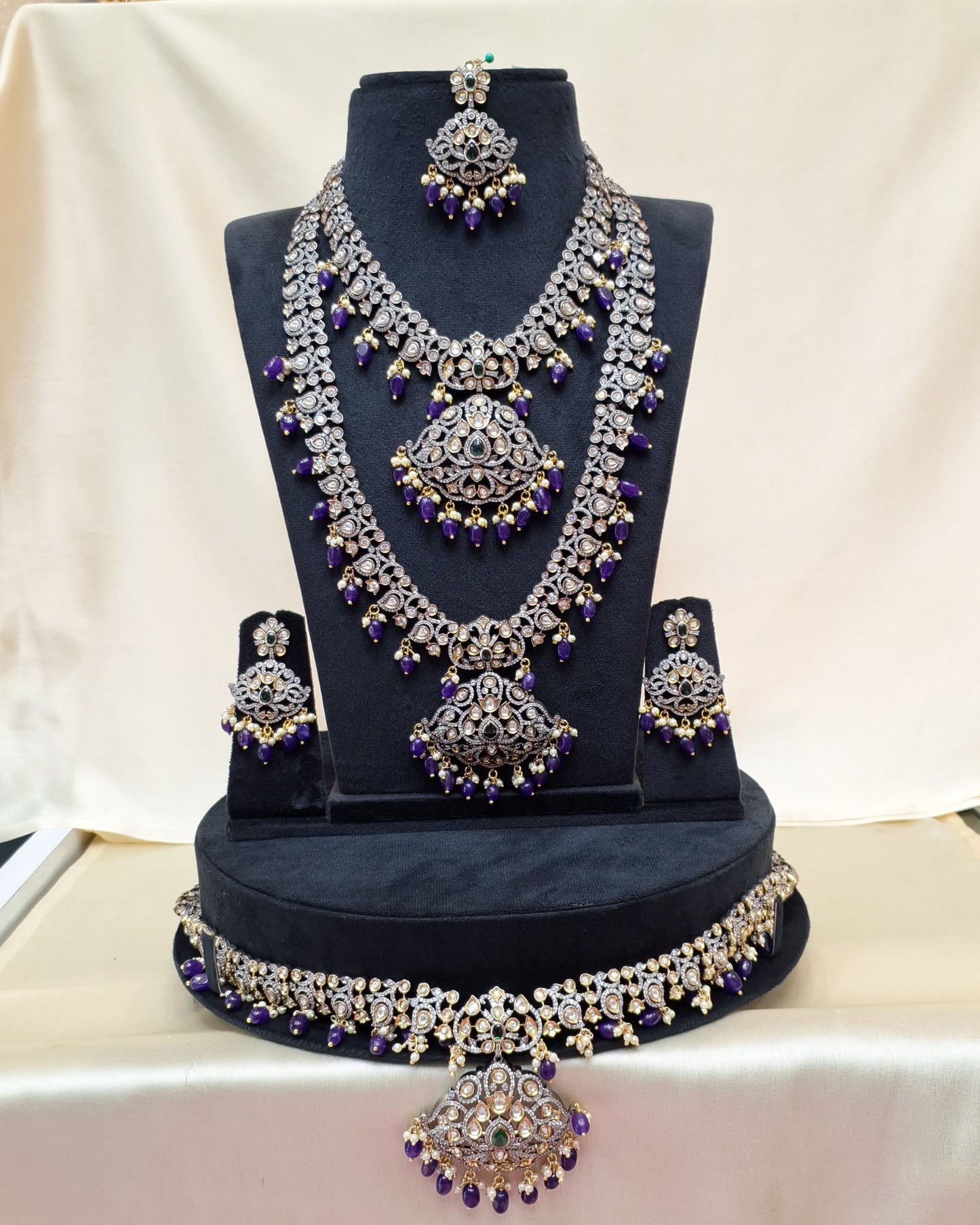 Rental Jewelry - Original Victorian with Green Kemp and white Kundan Stones