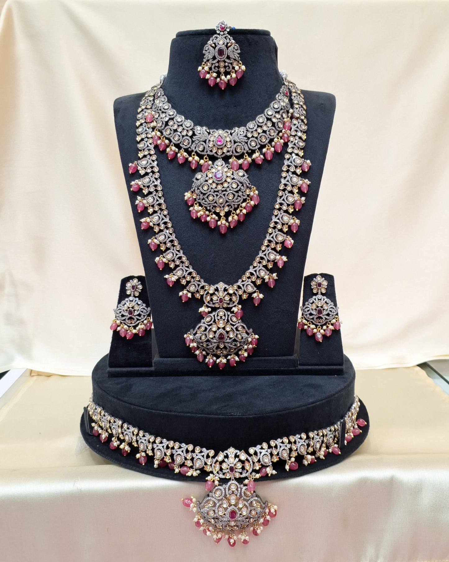 Rental Jewelry - Original Victorian with Pink Kemp and white Kundan Stones