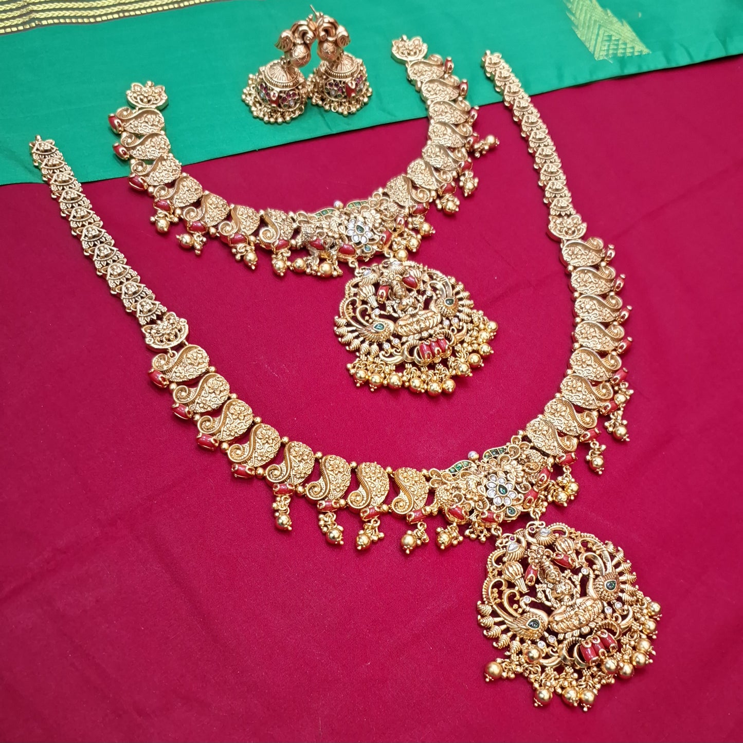 Rental - Matt Antique Temple Bridal Jewelry with Coral