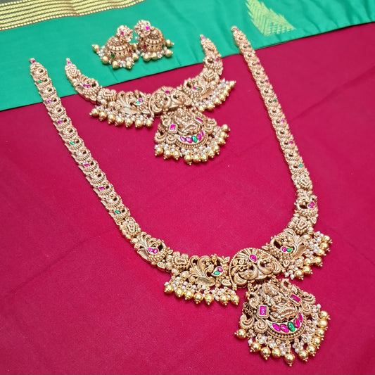 Rental Jewlery - Matt Gold Jadau Kundan Temple Bridal Jewelry