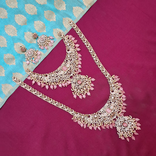 Rental Jewelry - Mehendi Victorian Bridal Jewelry with Baby Pink Masonite Stones