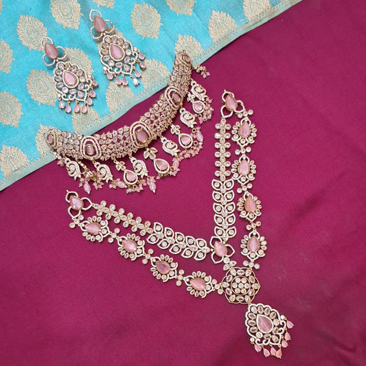 Rental Jewelry - Mehendi Victorian Bridal Jewelry with Pink Moissanite Stones