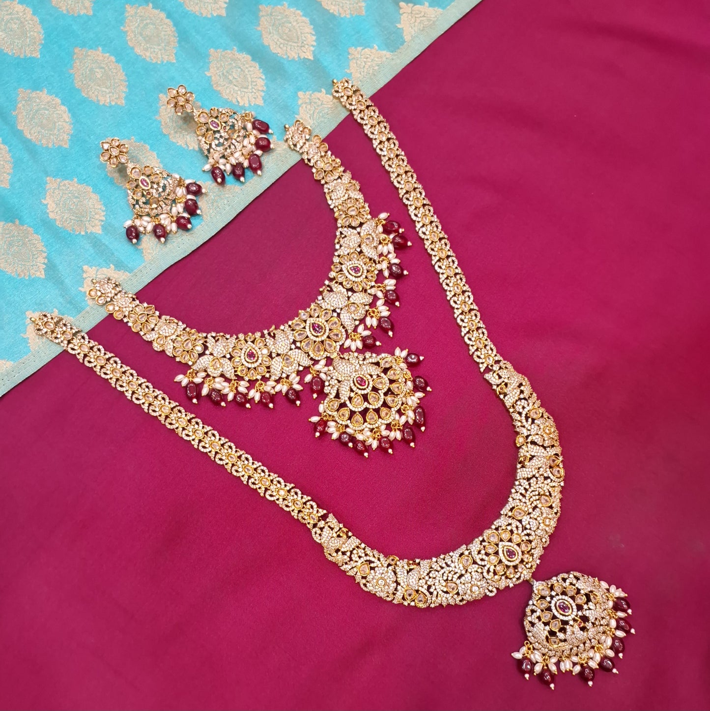 Rental Jewelry - Mehendi Victorian Bridal Jewelry with Red Zircon Stones