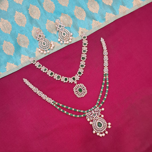 Rental Jewelry - AD GJ Simple Bridal Jewelry with Green Zircon stones
