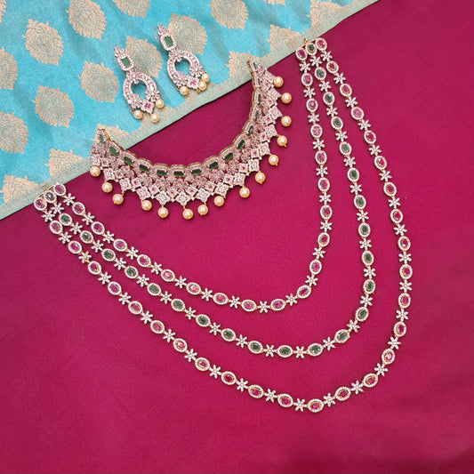 Rental Jewelry - AD GJ Simple Bridal Jewelry with Green and Ruby Zircon stones