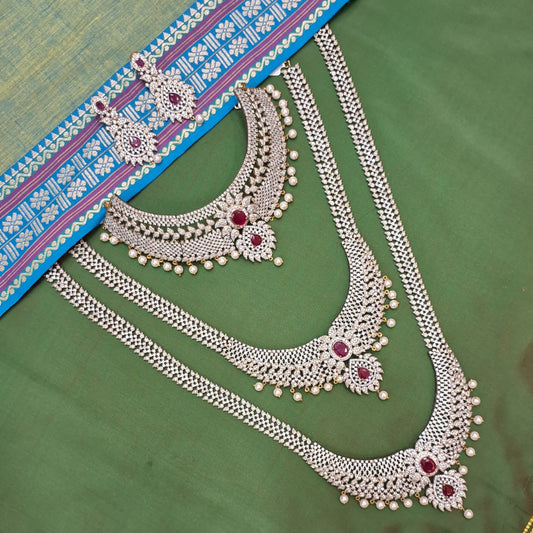 Rental Jewelry - AD GJ 3 Bridal Jewelry with Ruby Pink Zircon stones