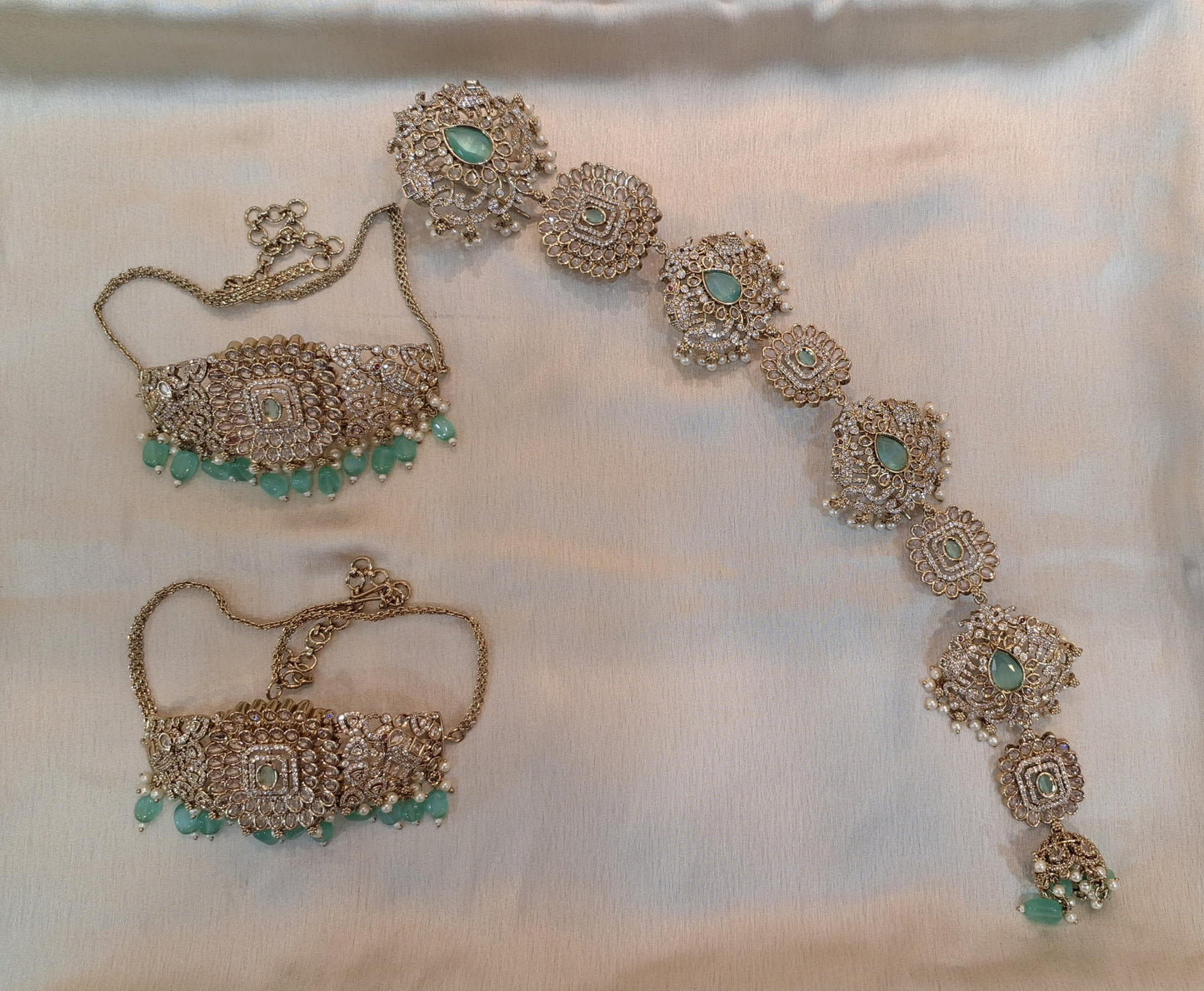 Rental Jewelry - Mehendi Victorian Bridal Jewelry with Mint Green Agade Stones