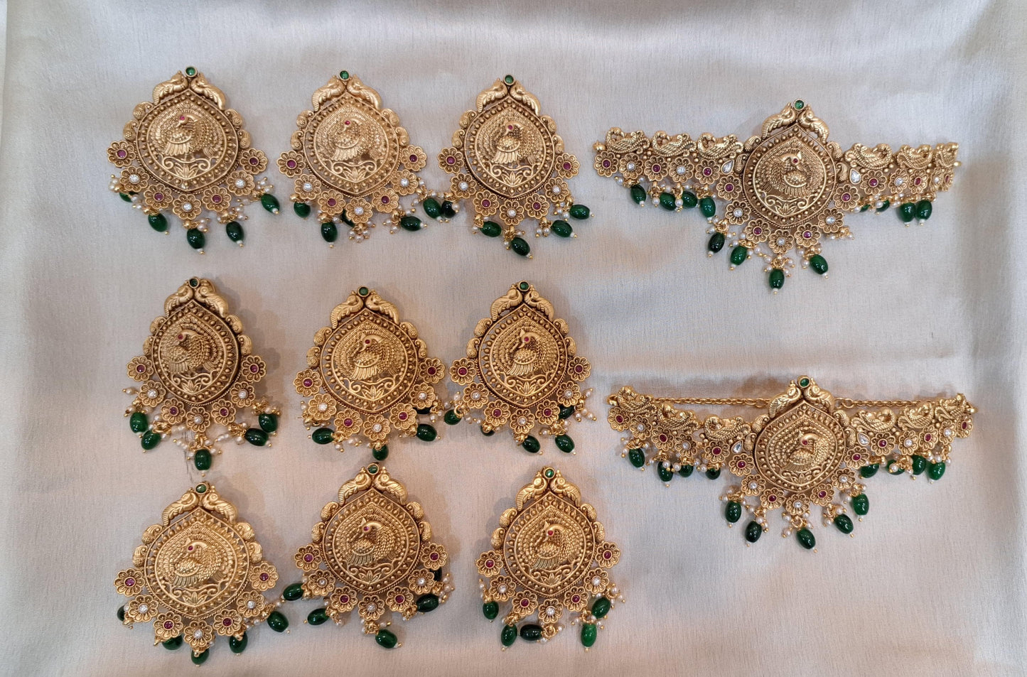 Rental Jewlery - Matt Antique Bridal Jewelry with Peacock motif and green beads