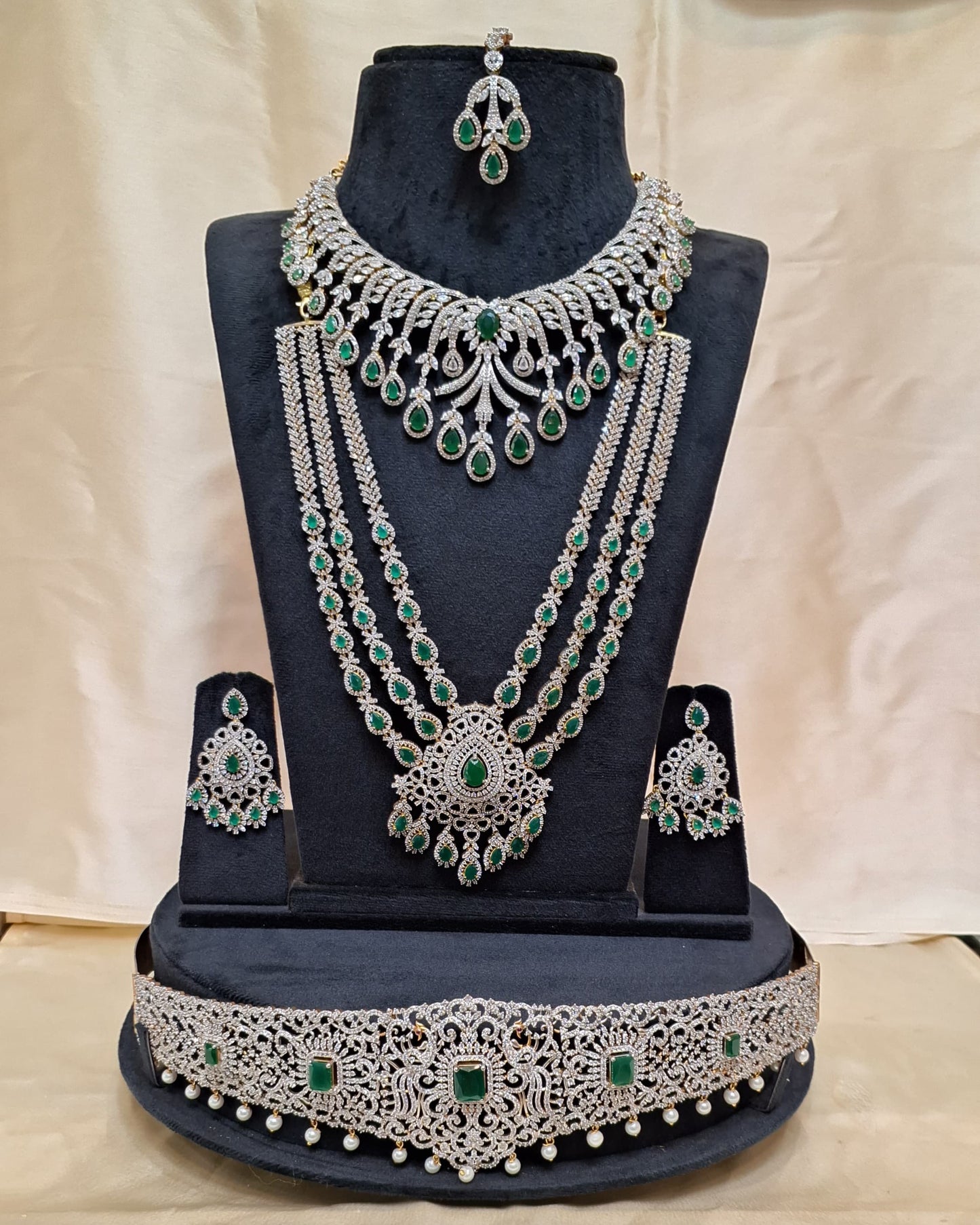 Rental Jewelry - AD GJ Bridal Jewelry with Green Zircon stones
